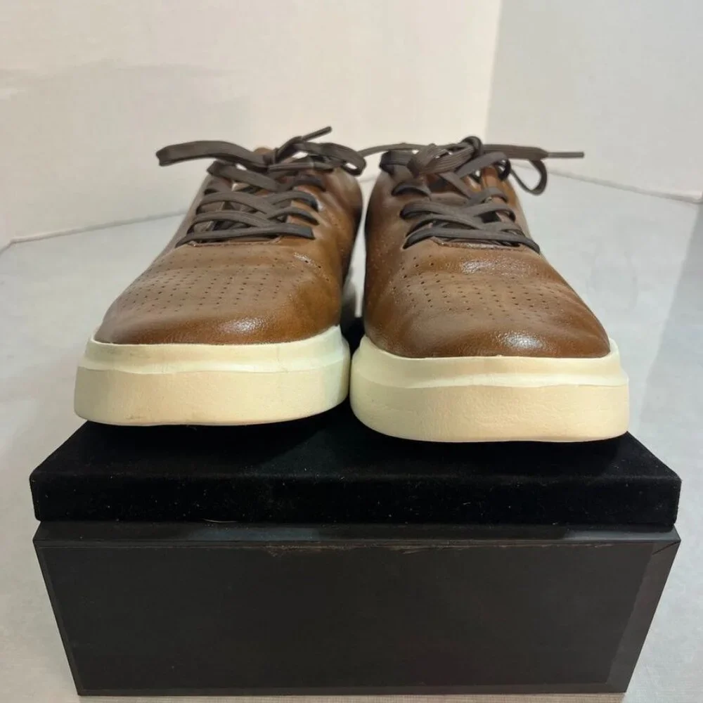 Perry Ellis Court Sport II Sneaker Perforated Cognac Brown Men's 7